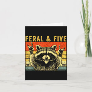 Feral and five racoon funny 5th birthday girls card