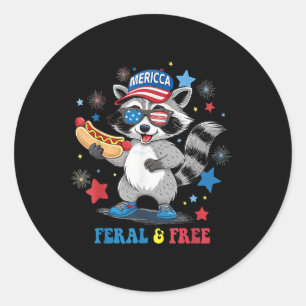 Feral And Free 4th July Funny Patriotic Racoon Fer Classic Round Sticker