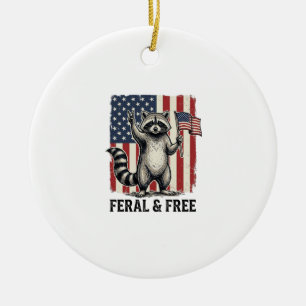 Feral and Free Patriotic Raccoon Vintage Shirt Des Ceramic Tree Decoration