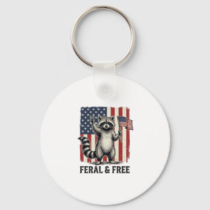 Feral and Free Patriotic Raccoon Vintage Shirt Des Key Ring