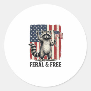 Feral and Free Patriotic Racoon Vintage Shirt Des Classic Round Sticker