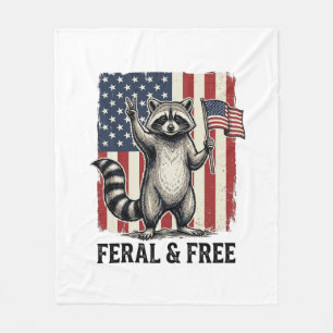 Feral and Free Patriotic Racoon Vintage Shirt Des Fleece Blanket