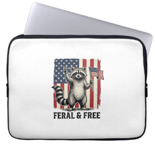 Feral and Free Patriotic Racoon Vintage Shirt Des Laptop Sleeve