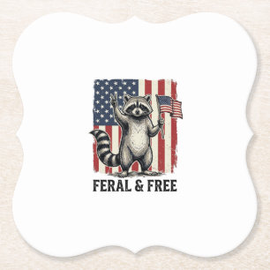 Feral and Free Patriotic Racoon Vintage Shirt Des Paper Coaster