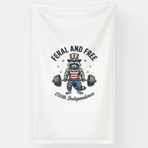 Feral and Free Patriotic Racoon Weightlifting Shi Banner