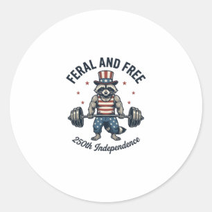 Feral and Free Patriotic Racoon Weightlifting Shi Classic Round Sticker