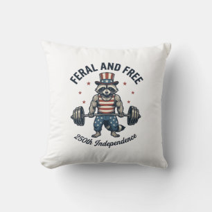 Feral and Free Patriotic Racoon Weightlifting Shi Cushion