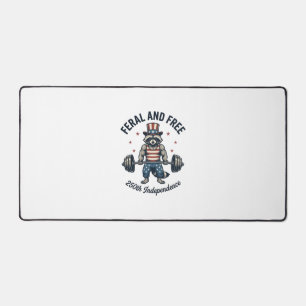 Feral and Free Patriotic Racoon Weightlifting Shi Desk Mat