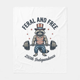 Feral and Free Patriotic Racoon Weightlifting Shi Fleece Blanket