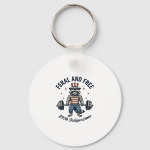 Feral and Free Patriotic Racoon Weightlifting Shi Key Ring