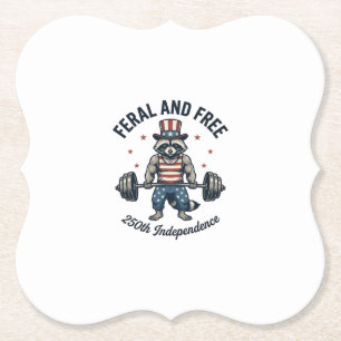 Feral and Free Patriotic Racoon Weightlifting Shi Paper Coaster