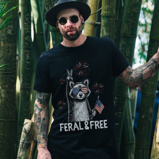 Feral and Free Racoon American Independence Day T-Shirt (Creator Uploaded)
