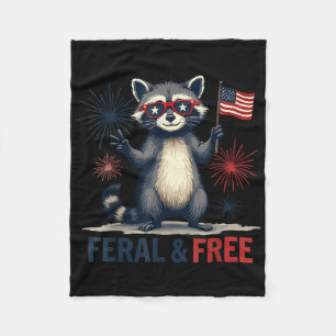 Feral And Free Racoon Patriotic 4th Of July Feral Fleece Blanket