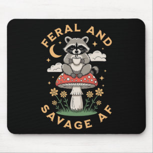 Feral And Savage Zen Yoga Racoon Drinking Coffee  Mouse Pad