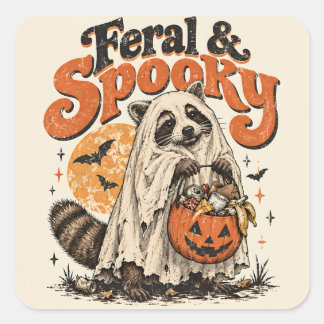 Feral and Spooky Funny Racoon Ghost Vintage Square Sticker