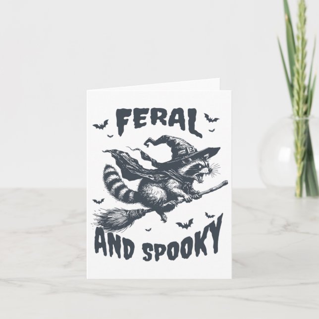 Feral And Spooky Racoon Witch Hat Halloween Funny Card (Front)