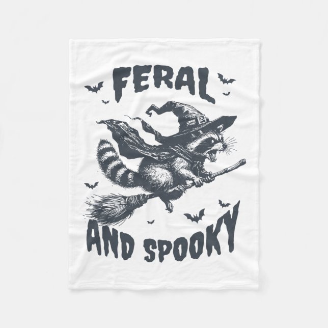 Feral And Spooky Racoon Witch Hat Halloween Funny Fleece Blanket (Front)