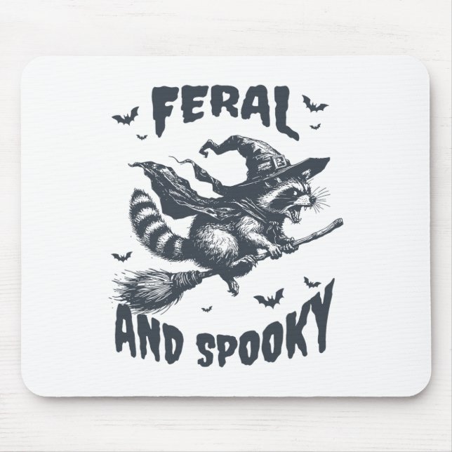 Feral And Spooky Racoon Witch Hat Halloween Funny Mouse Pad (Front)