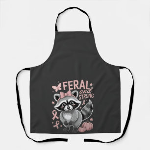 Feral and Strong Breast Cancer Awareness Racoon Apron