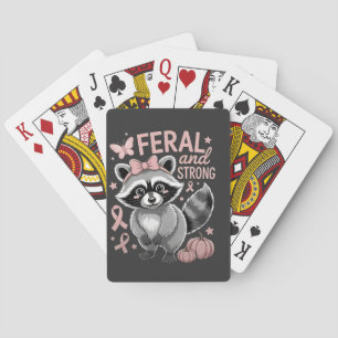 Feral and Strong Breast Cancer Awareness Racoon Playing Cards