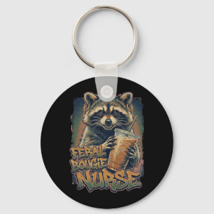 Feral Bougie Nurse Funny Racoon Iced Coffee Key Ring