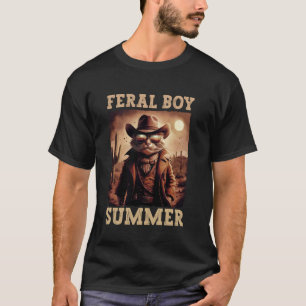 Feral Boy Summer Cowboy Cat Vintage Cowboy Hat T-Shirt
