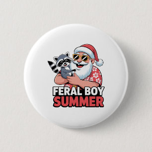 Feral Boy Summer Santa Racoon Chaos Vibes Christm 6 Cm Round Badge