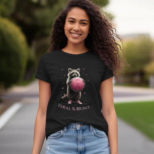 Feral & Brave Breast Cancer Awareness Racoon  T-Shirt
