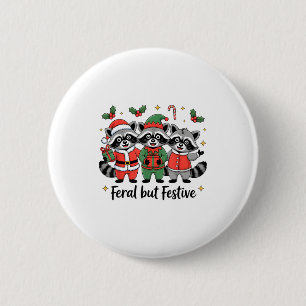 Feral But Festive Funny Christmas Cute Raccoon Elf 6 Cm Round Badge