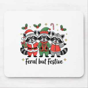 Feral But Festive Funny Christmas Cute Raccoon Elf Mouse Pad