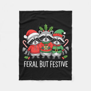 Feral But Festive Funny Raccoon Christmas Holiday  Fleece Blanket