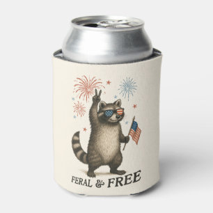 Feral But Free Fireworks Feral Racoon 4th Of July Can Cooler