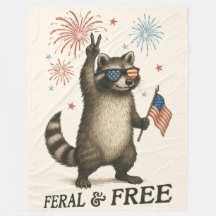 Feral But Free Fireworks Feral Racoon 4th Of July Fleece Blanket