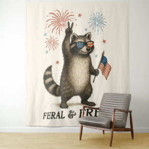 Feral But Free Fireworks Feral Racoon 4th Of July Tapestry