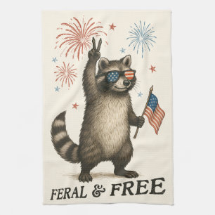 Feral But Free Fireworks Feral Racoon 4th Of July Tea Towel