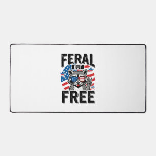 Feral But Free Patriotic Raccoon Vintage Shirt Des Desk Mat