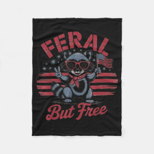 Feral But Free Patriotic Racoon Usa 4th Of July F Fleece Blanket