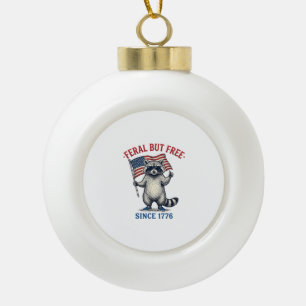 Feral But Free Patriotic Racoon Vintage Shirt Des Ceramic Ball Christmas Ornament