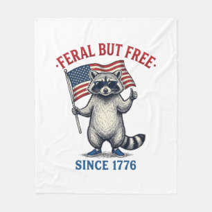 Feral But Free Patriotic Racoon Vintage Shirt Des Fleece Blanket