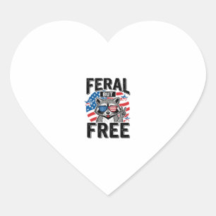 Feral But Free Patriotic Racoon Vintage Shirt Des Heart Sticker