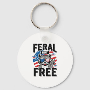 Feral But Free Patriotic Racoon Vintage Shirt Des Key Ring