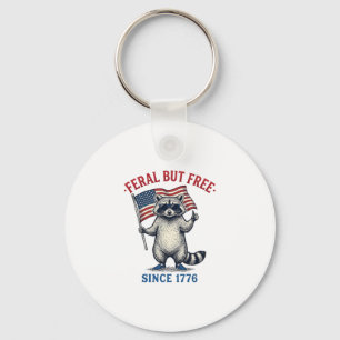 Feral But Free Patriotic Racoon Vintage Shirt Des Key Ring