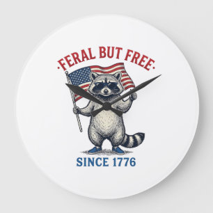 Feral But Free Patriotic Racoon Vintage Shirt Des Large Clock