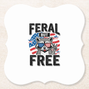 Feral But Free Patriotic Racoon Vintage Shirt Des Paper Coaster