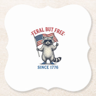 Feral But Free Patriotic Racoon Vintage Shirt Des Paper Coaster