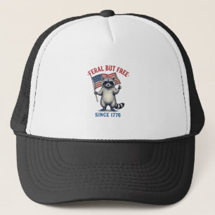 Feral But Free Patriotic Racoon Vintage Shirt Des Trucker Hat