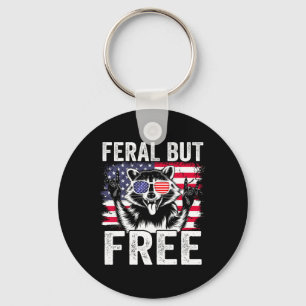 Feral But Free Racoon Funny 4th Of July Boy Men Us Key Ring