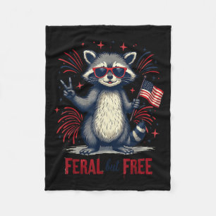 Feral But Free Racoon Patriotic 4th Of July Feral Fleece Blanket