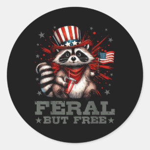 Feral But Free Racoon Usa Flag Independence Day 4 Classic Round Sticker