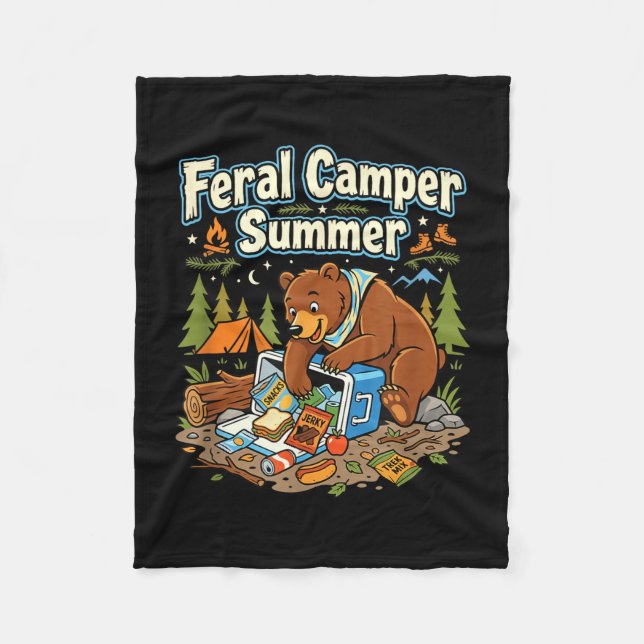 Feral camper weekend forest backpacking enthusiast fleece blanket (Front)